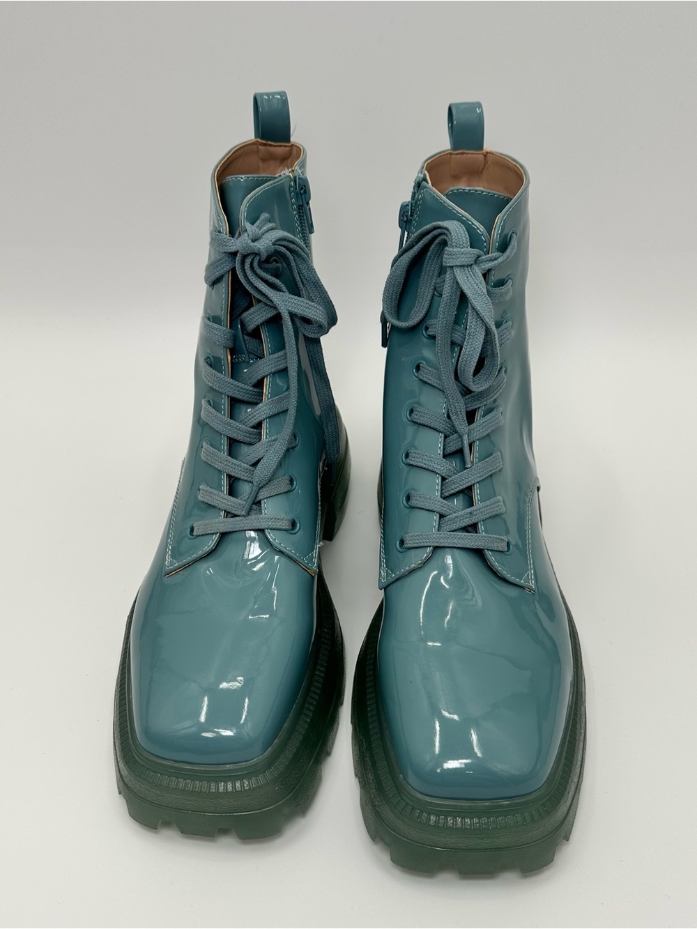 Katy Perry The Geli Arctic Blue Patent Lace-Up Combat Boots Women’s Sz 10
